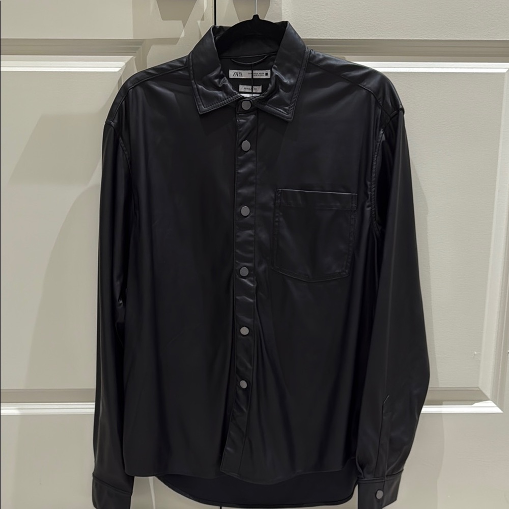 ZARA - Black Leather Button-Up Shirt